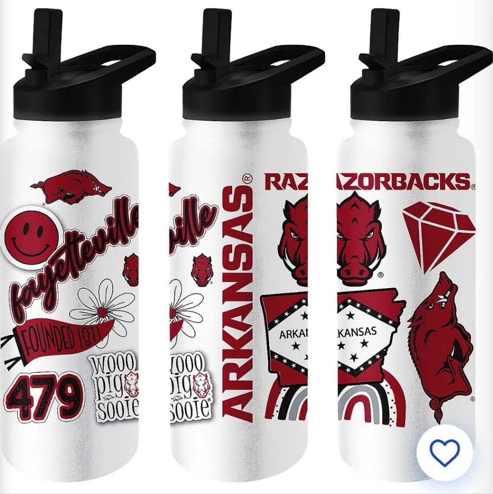 Logo Brands University of Arkansas Razorbacks 34 oz Native Quencher Bottle, NEW!